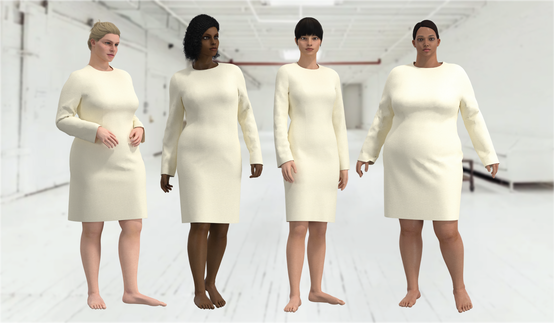 Clo3D basic block dress pattern - inclusive size. Automatically grades between straight size to plus size.