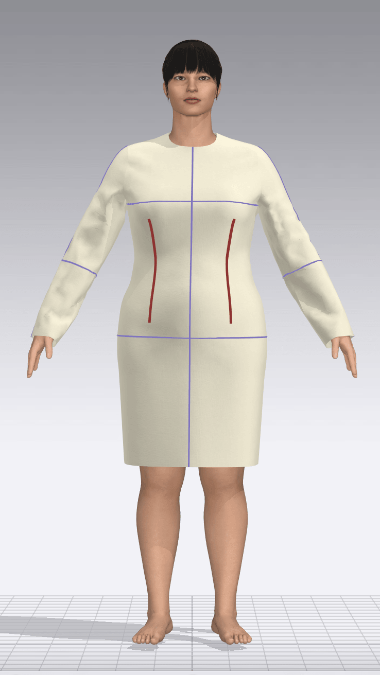 Digital sewing pattern CLO3D Basic block dress extended sizes
